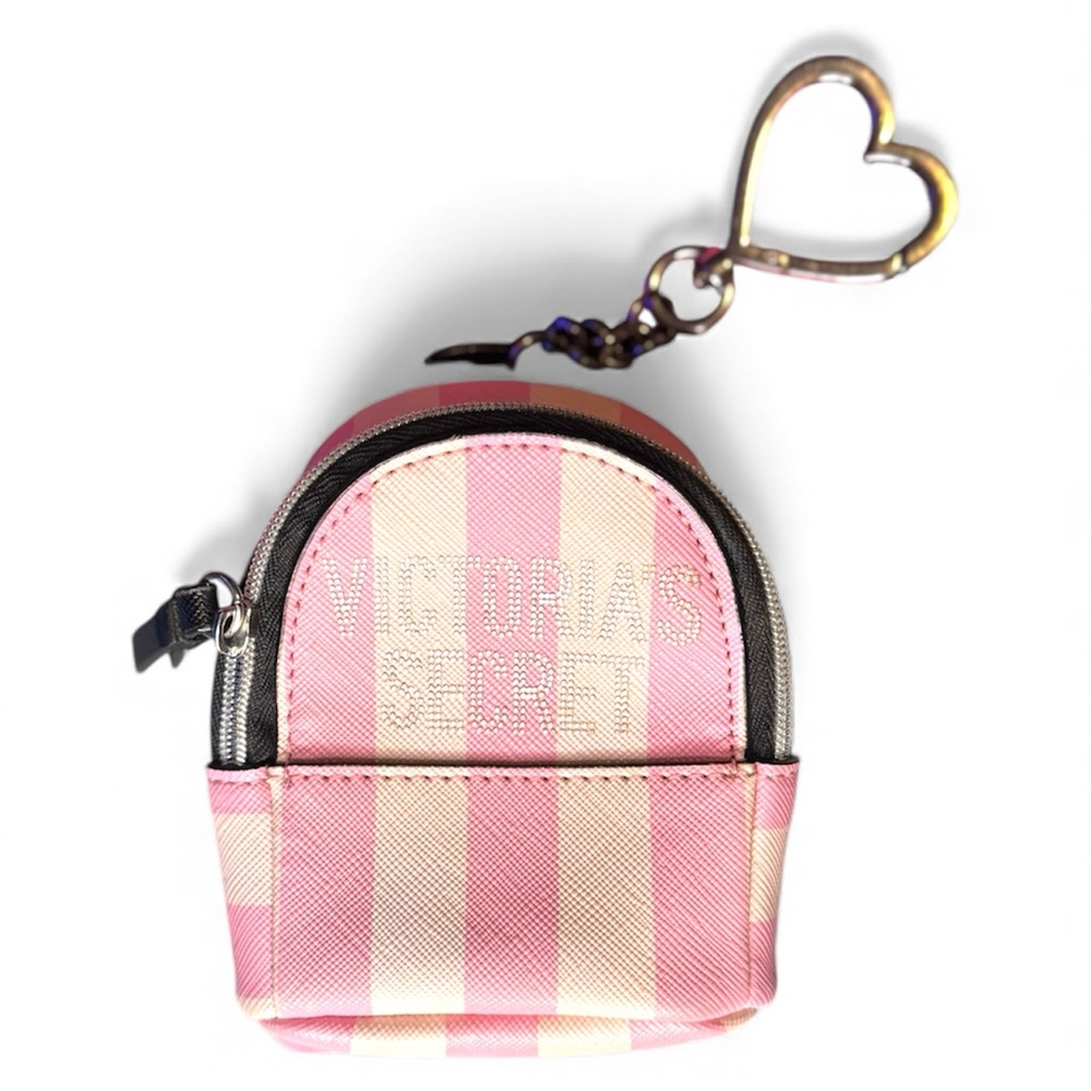 Victoria's Secret Pink Striped Mini Backpack Keychain Preowned Good Condition